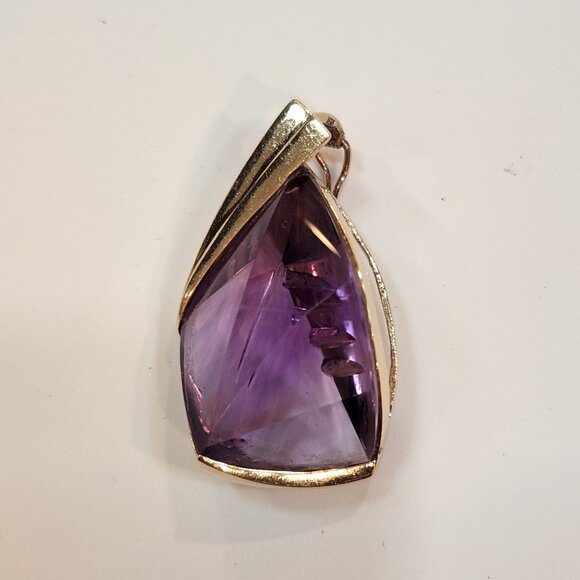 Large Vintage Modern 14K Solid Gold Laser Cut Amethyst Enhancer - Picture 7 of 11